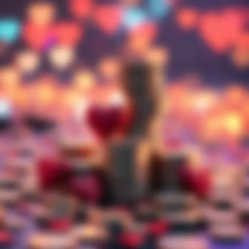 Illustration depicting coins being stacked with hearts around them, symbolizing investment growth in Love CRO.