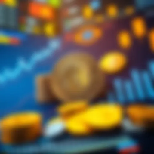 A visual representation of staking stablecoins with charts and currency symbols, showcasing monthly returns and low-risk options in Europe.