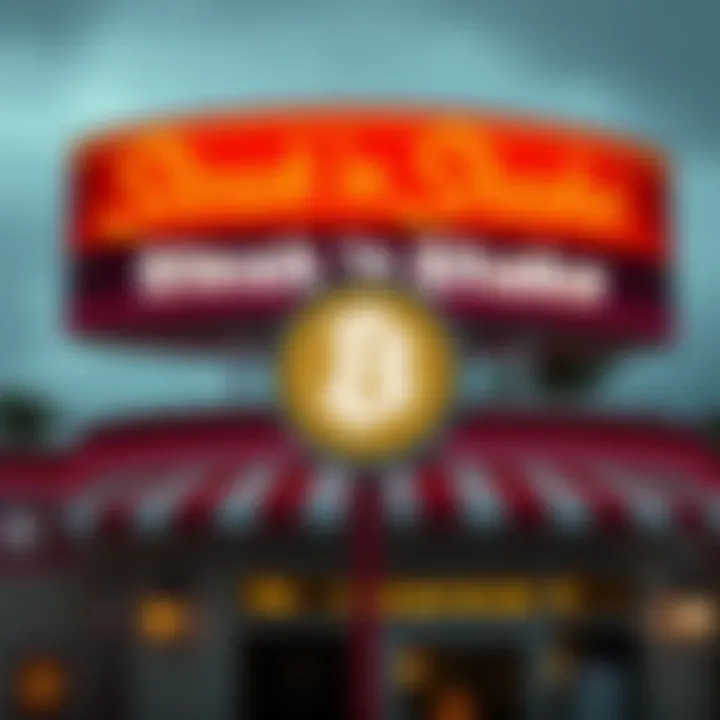 A Steak 'n Shake restaurant sign with Bitcoin logo indicating new payment option