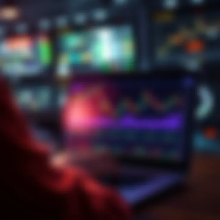 A person analyzing stock market trends on a laptop screen displaying cryptocurrency graphics