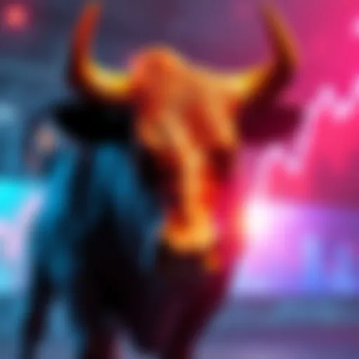 A bull symbolizing a rising stock market trend with a graph showing upward movement in the background.