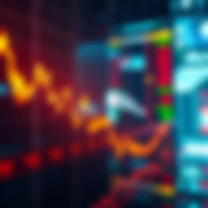 A graph showing fluctuating stock prices with a downward trend and a line indicating a potential buy point.