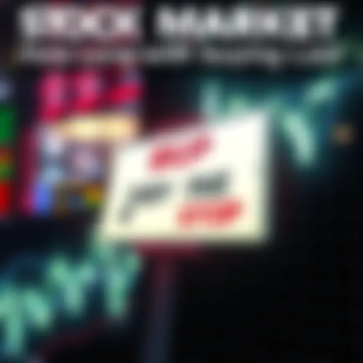 A graph showing a downward trend in stock prices with a sign indicating buying opportunities.