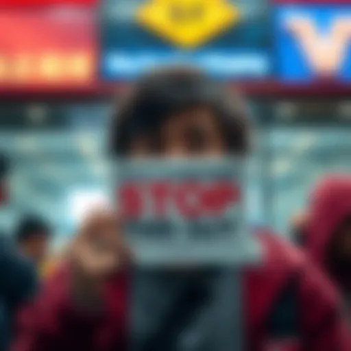 A person holding a sign urging others to stop financial support, with their face showing concern.