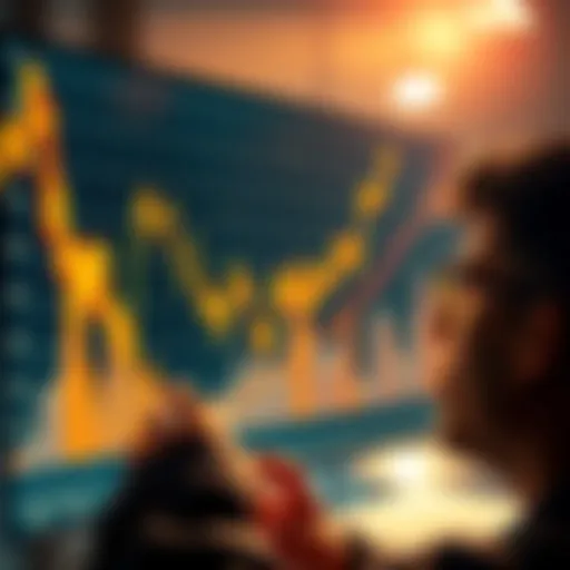 A graph showing an altcoin's value sharply rising after a late-night purchase, with a person looking surprised at the screen.