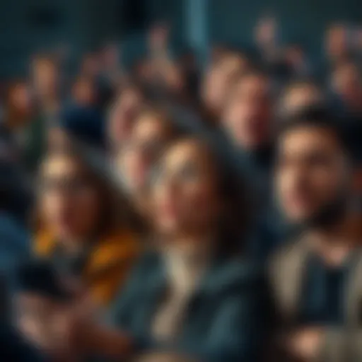 A diverse group of people showing surprise and interest as they discuss recent news events