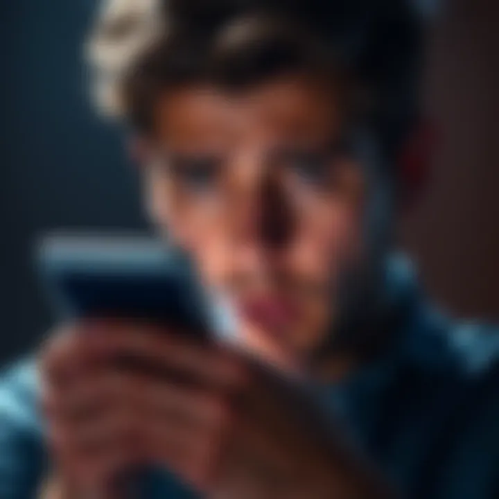 A person looking at a smartphone with a concerned expression, showing a text message claiming to be from Coinbase about a withdrawal code.