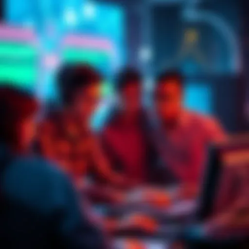 A group of developers and designers working together on a coding project for the Kiro Hackathon