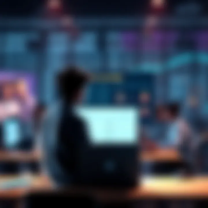 A person sitting at a desk looking at a laptop, displaying a team lineup, while pondering about the feedback on their teamwork.