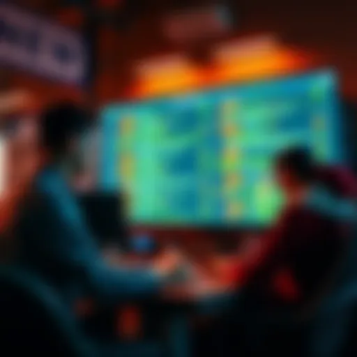 A group of people working on a computer, evaluating a flash loan arbitrage system with code on the screen