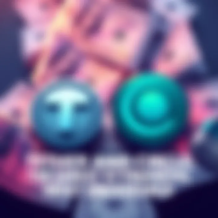 An illustration showing Tether and Circle logos with dollar bills in the background, symbolizing financial mismanagement and potential chaos