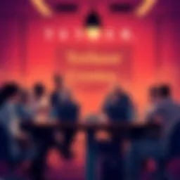 A worried group of people discussing at a table with laptops about Tether's financial stability and market risks.