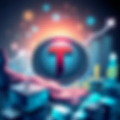 Illustration showing Tether's logo with financial graphs indicating growth and capital raising efforts