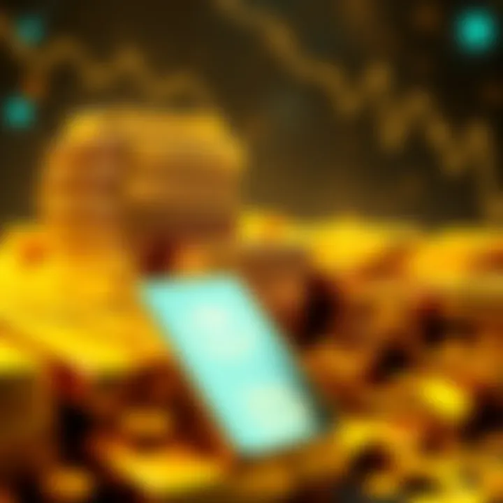 A visualization showing gold bars stacked, representing Tether's increase in gold reserves, symbolizing stability for USDT.