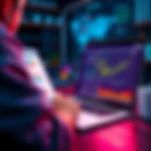 A person examining charts and graphs related to Tezos staking rewards on a laptop
