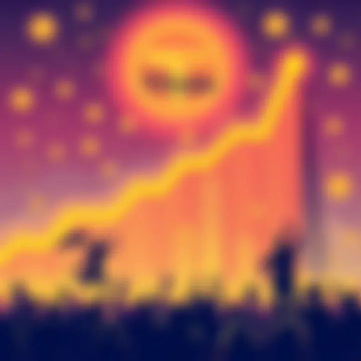 Illustration showing upward trend for Titcoin with symbolic visuals of coins and a community cheering, highlighting potential market cap increase.