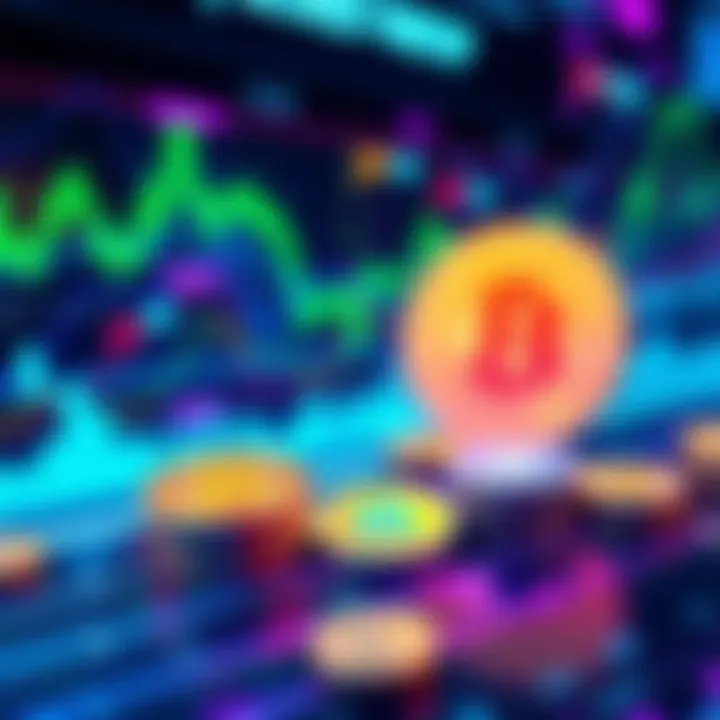 A visual representation of various cryptocurrencies being evaluated for their speed performance, with digital graphs and coins in the background.