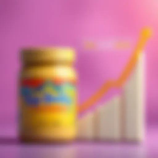 A jar of Top Butter next to a rising graph showing increased value, symbolizing its growth from a cereal topping to a valuable asset.
