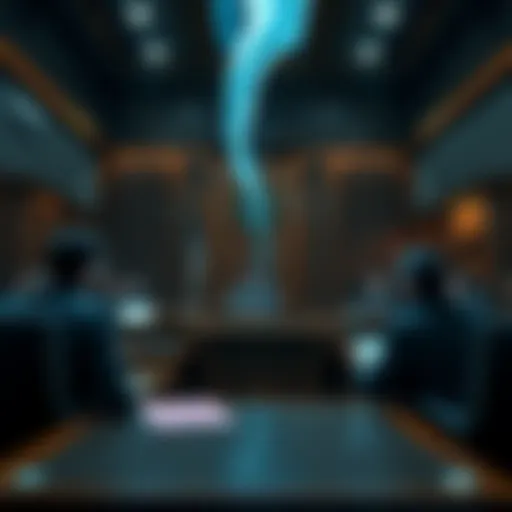 Courtroom scene with Roman Storm on trial, discussing privacy in cryptocurrency transactions.
