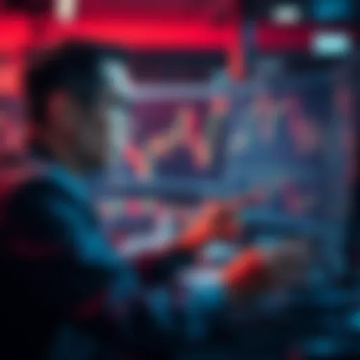 A trader looking at stock charts on a computer screen with a worried expression, emphasizing the risks of trading without a stop-loss.