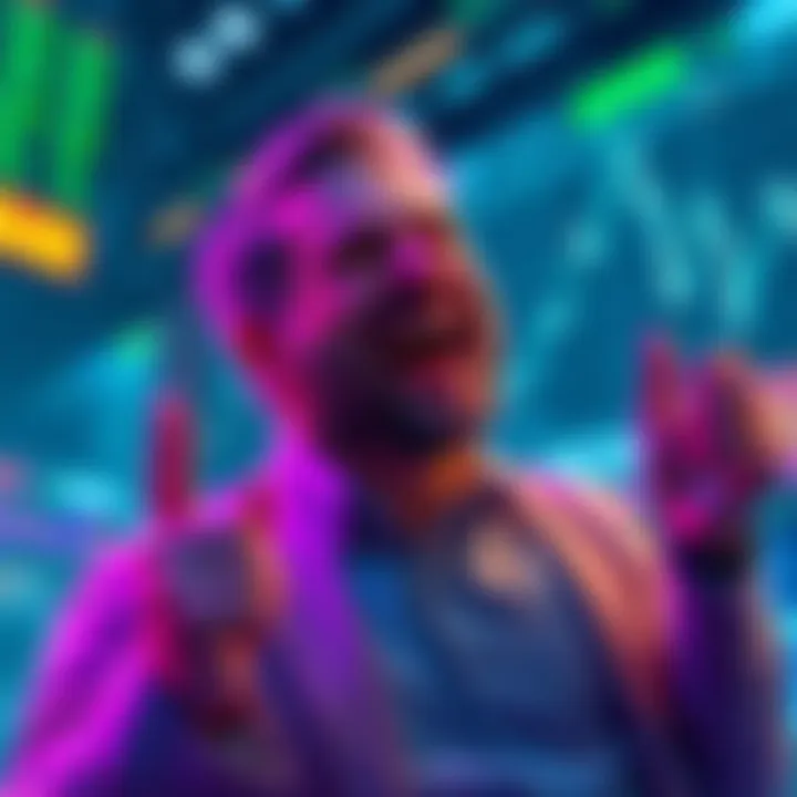 A delighted trader with a smile celebrates after selling their crypto holdings, feeling relieved from past losses in Solana, XRP, and ADA during a market rise.