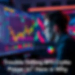 A confused trader staring at a computer screen showing BPX crypto prices and trading charts