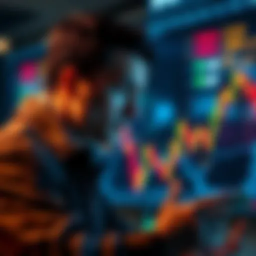 A trader stares anxiously at a falling stock chart while analyzing their losses from leverage trading