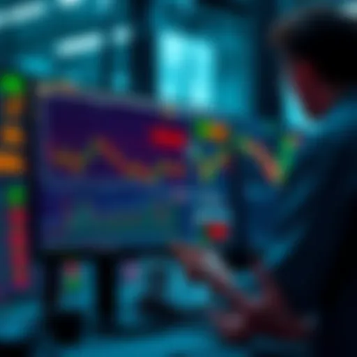 A trader making a decision to sell POL stock at 25 cents after a 60% loss, with a focus on a computer screen displaying stock prices and graphs.