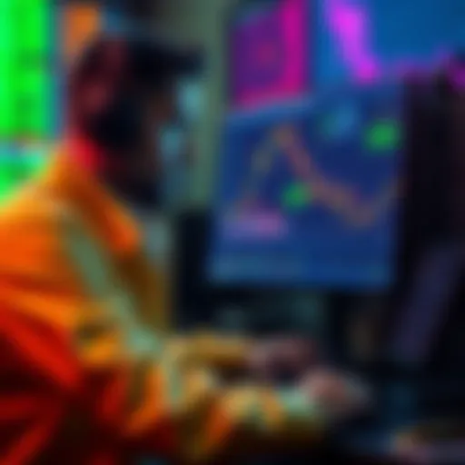 A trader looking at a computer screen with charts showing $KAS price drop and market analysis