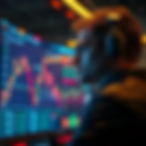 A trader glances at a screen displaying a falling chart of Solana memecoins, showing signs of struggle in the market.