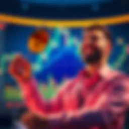 A trader smiling and raising a glass in celebration after selling a token, with market charts showing fluctuations in the background.
