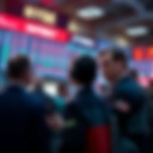 Traders looking at screens with stock prices, appearing uninterested and distracted by social media on their phones