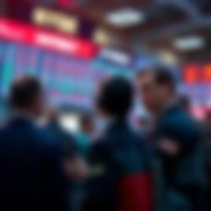 Traders looking at screens with stock prices, appearing uninterested and distracted by social media on their phones