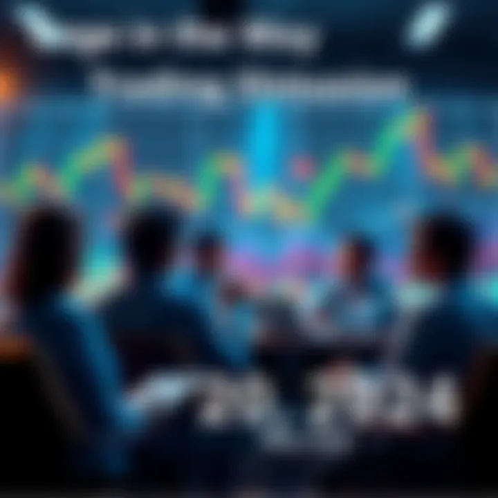 People engaging in a trading discussion with charts and graphs in the background
