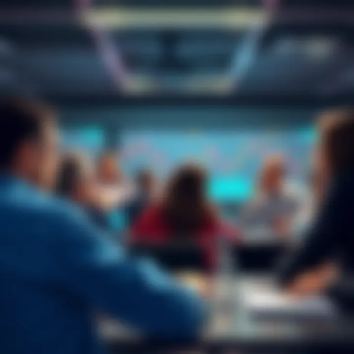 A group of people discussing trading strategies at a digital forum, sharing insights and asking questions in an engaging environment.