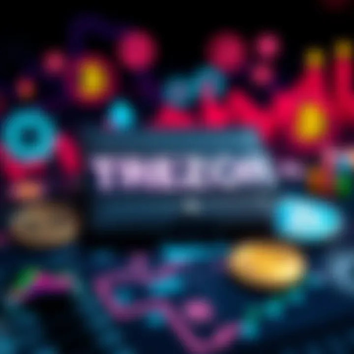 A TREZOR hardware wallet displayed alongside various cryptocurrency icons, symbolizing secure investment options.