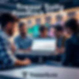 A group of people discussing feedback on portfolio graphs with Trezor Suite, featuring a laptop showing the software interface.