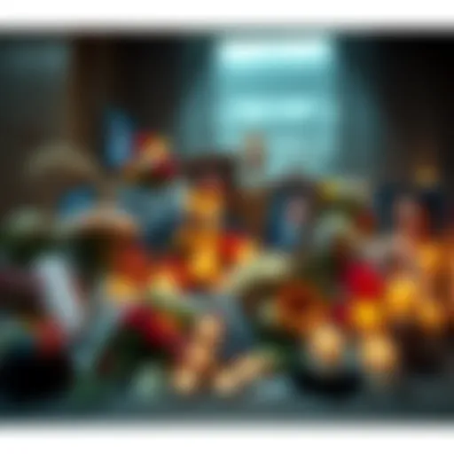 A collage of flowers, candles, and photos paying tribute to recently passed celebrities, symbolizing public mourning.