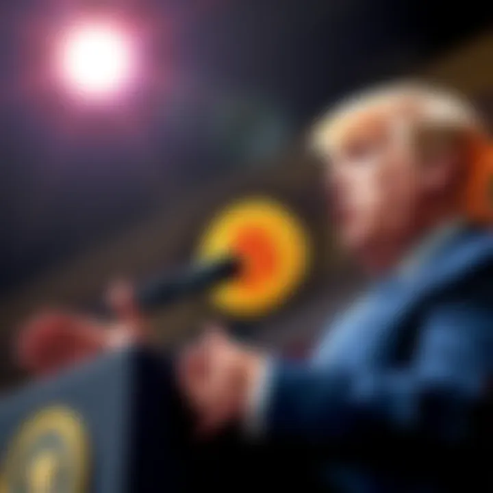 President Trump speaking about Bitcoin's role in the economy at a podium