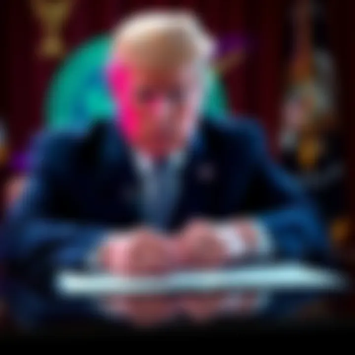 President Trump signing an executive order with a cryptocurrency graphic in the background, representing the inclusion of crypto in 401(k)s