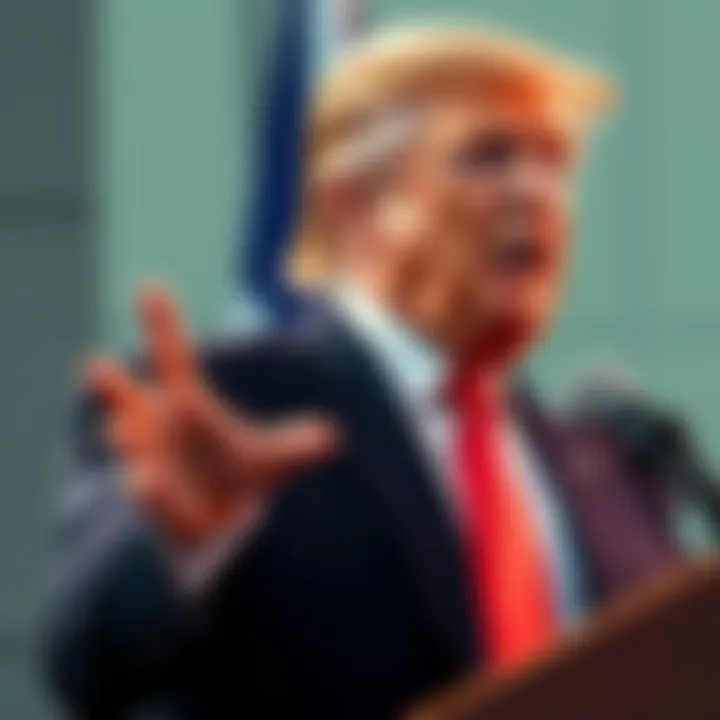 Donald Trump at a podium discussing his controversial cryptocurrency plan