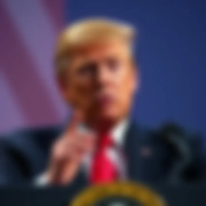 Former President Trump discussing cryptocurrency tax proposals at a podium