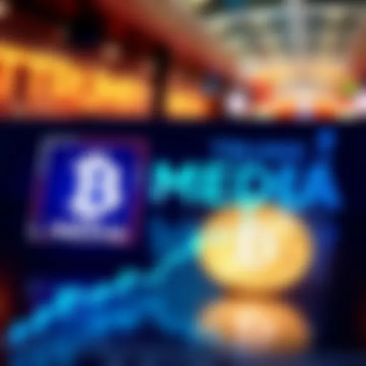 Trump Media logo with Bitcoin symbol and declining financial chart