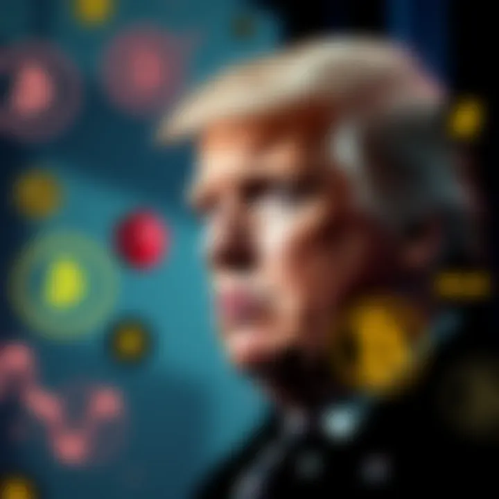 A graphic showing Donald Trump with MLM symbols and cryptocurrency icons, highlighting their connections and past controversies.