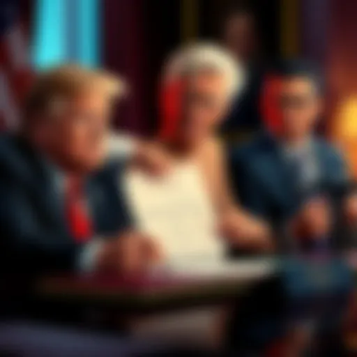 President Trump signing a pardon document with a crypto billionaire by his side, looking concerned