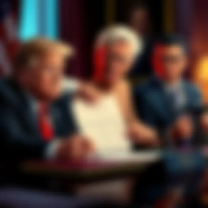 Trump Pardons Crypto CEO President Trump signing a pardon document with a crypto billionaire by his side, looking concerned