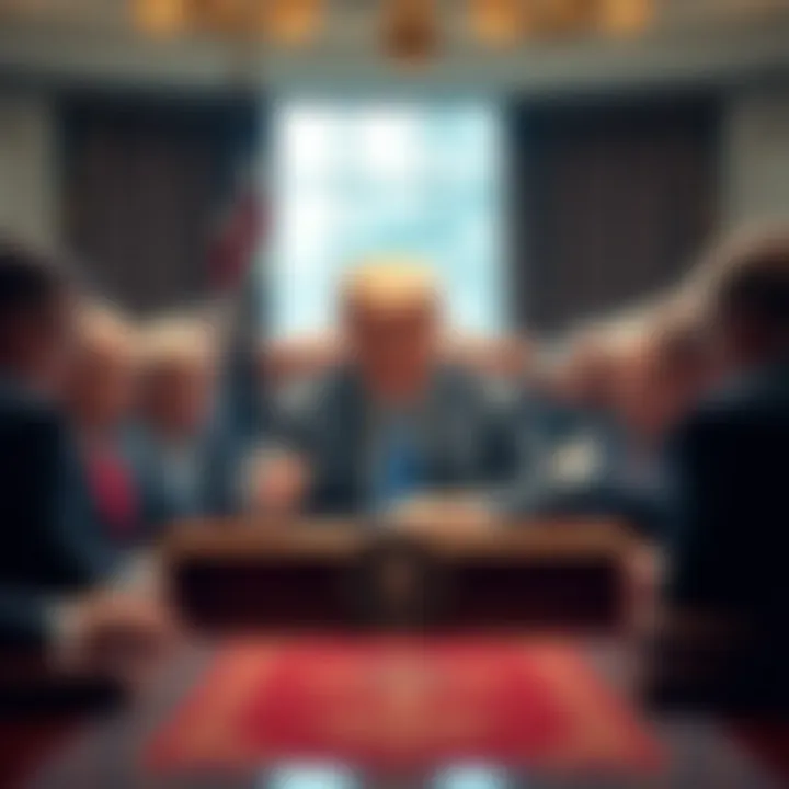 President Trump signing a cryptocurrency regulation bill at a desk surrounded by advisors