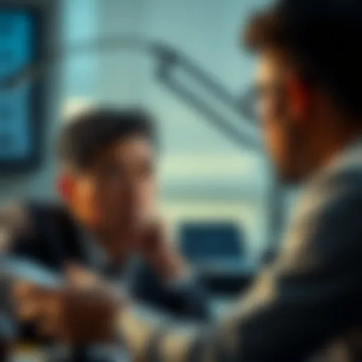 A person looking concerned while discussing financial advice about Bitcoin with a financial advisor, showing uncertainty and distrust.