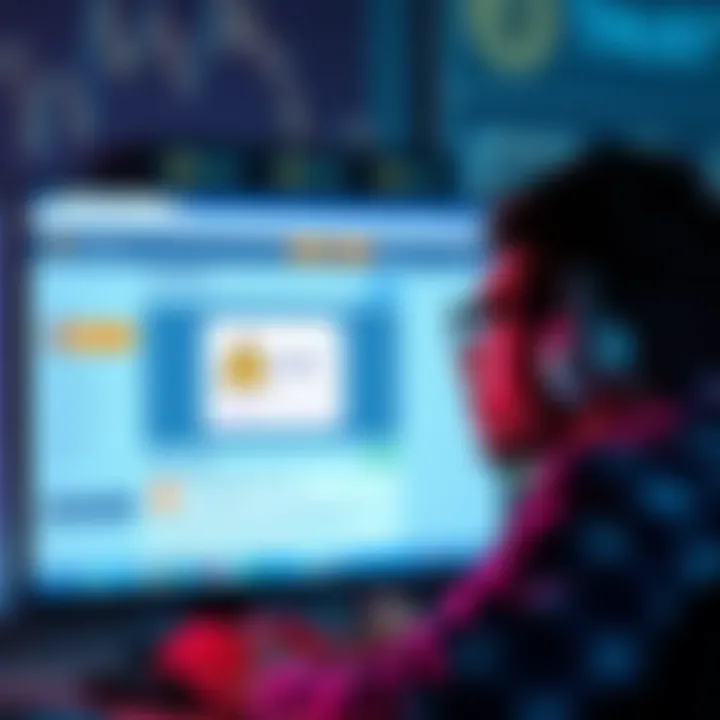 A worried user looking at a computer screen, showing a Trust Wallet interface with a warning sign about stolen funds.