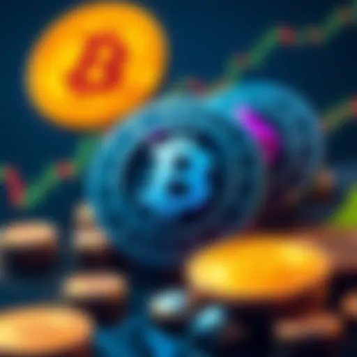 A graphic representing Truth Social's pursuit of SEC approval for a Bitcoin and Ethereum ETF, with cryptocurrency symbols and stock market elements.